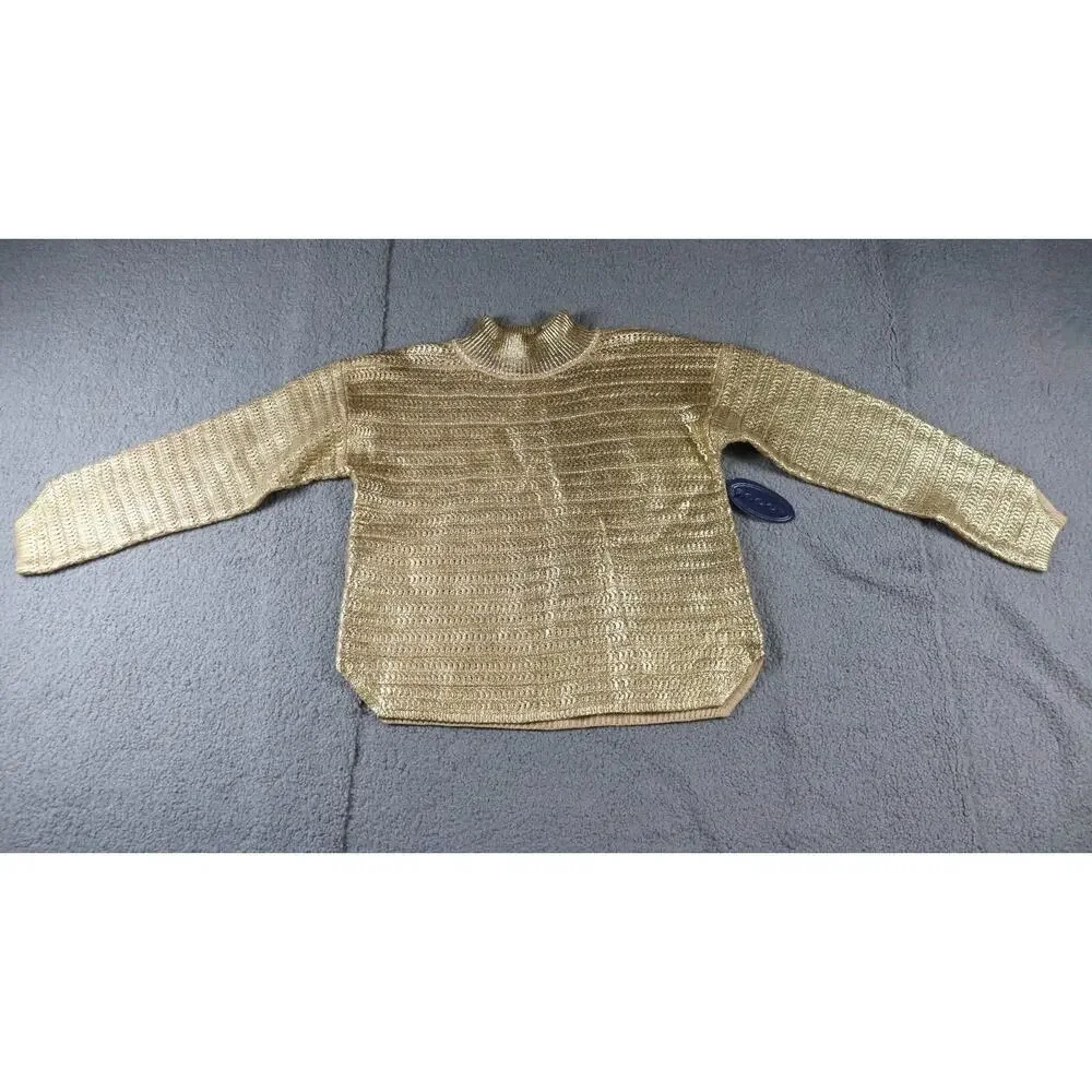 New Scoop NYC Womens Large Mock Neck Sweater Gold Metallic Ribbed Knit